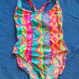 Neon 80s one-piece swimsuit